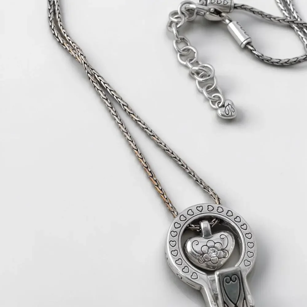 Brighton Lanyard Badge ID Holder Necklace Reversible Silver Heart Plated READ - Picture 3 of 6